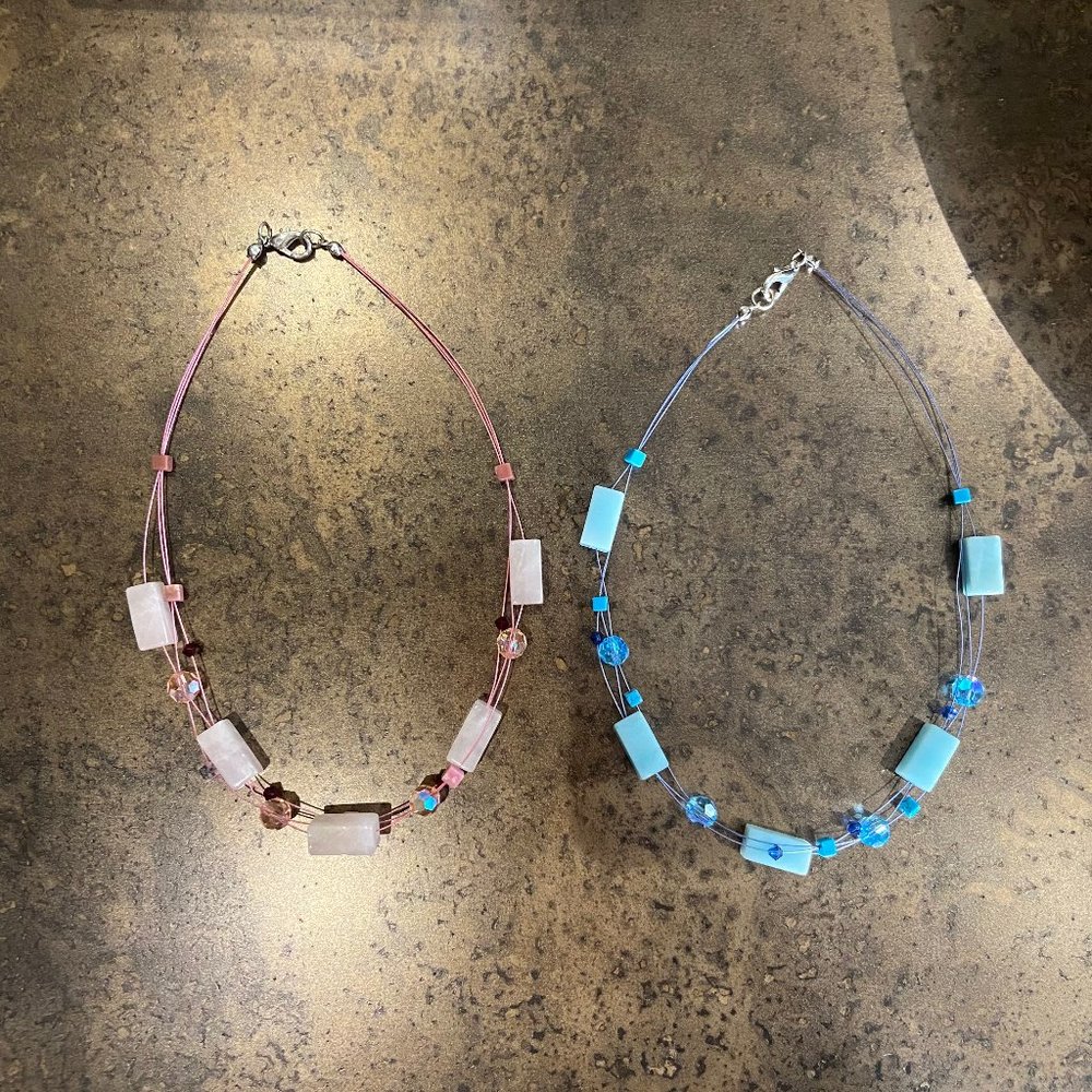 Pink and Blue Artsy Stone Necklaces